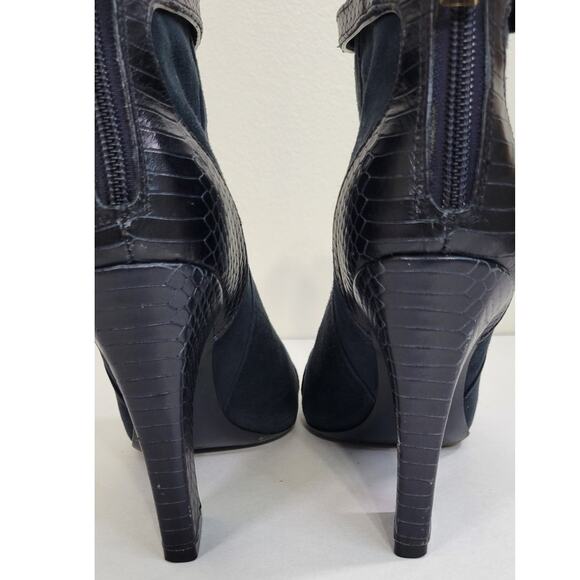 Tory Burch Heels Gracie Bootie Women's Navy Suede & Leather Shoe Size 9 - Picture 6 of 13